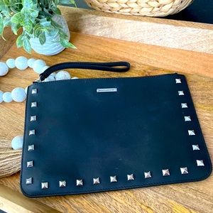 Rebecca Minkoff black leather Wristlet with silver studs EUC